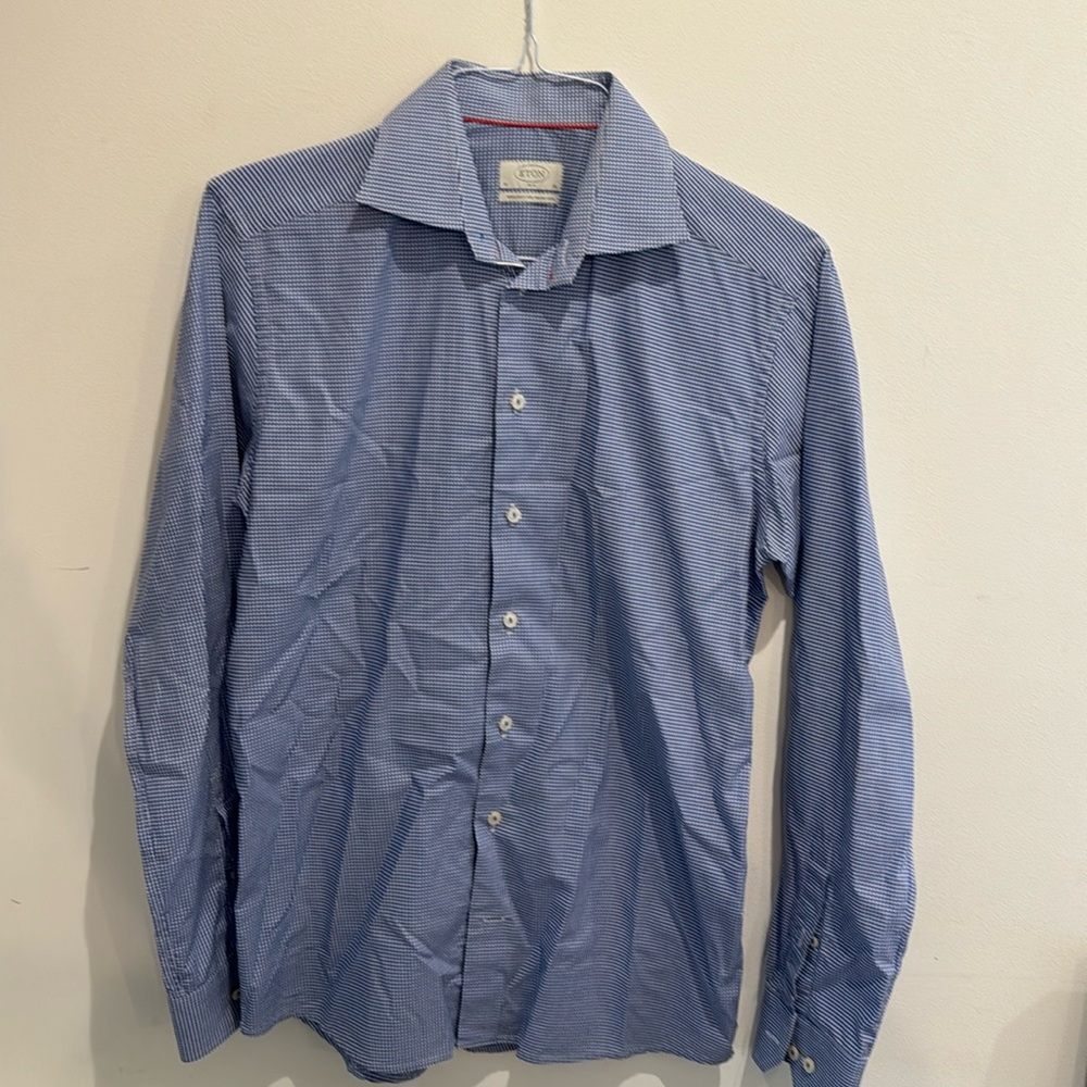 ETON blue/white small check button down